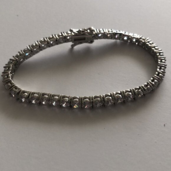 KENNETH JAY LANE Rhodium Plated Round CZ Tennis Bracelet CZ 7" long - Picture 7 of 12